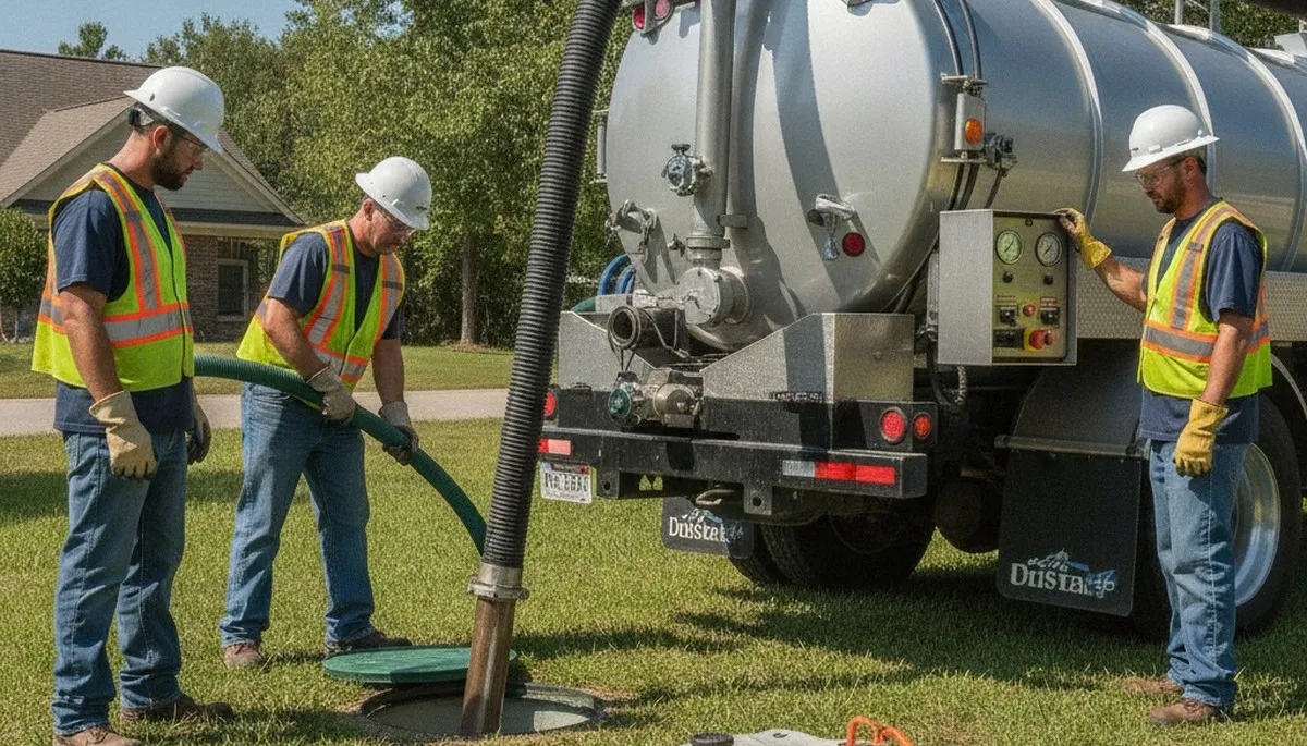 Milwaukee, WI septic pumping service truck at a residential property