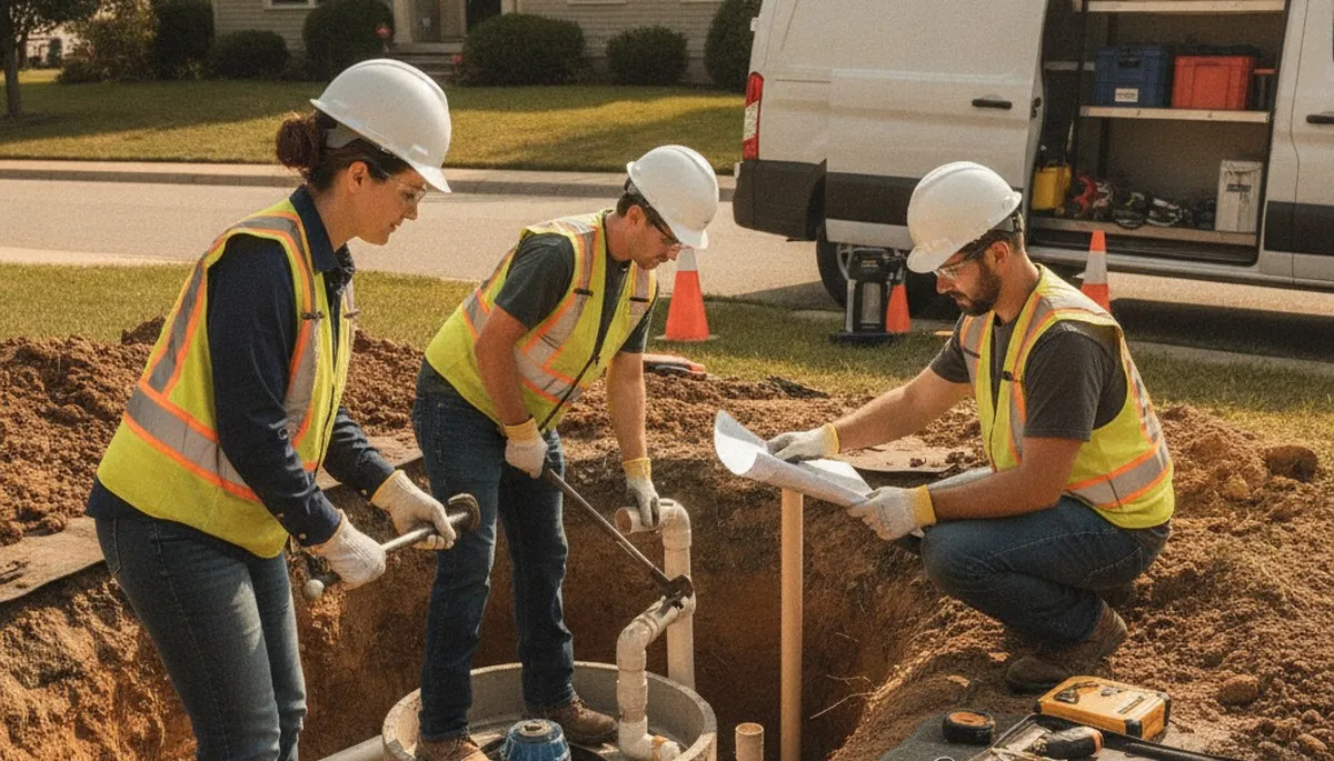 Septic repair plumber inspecting Milwaukee, WI home system for prompt service
