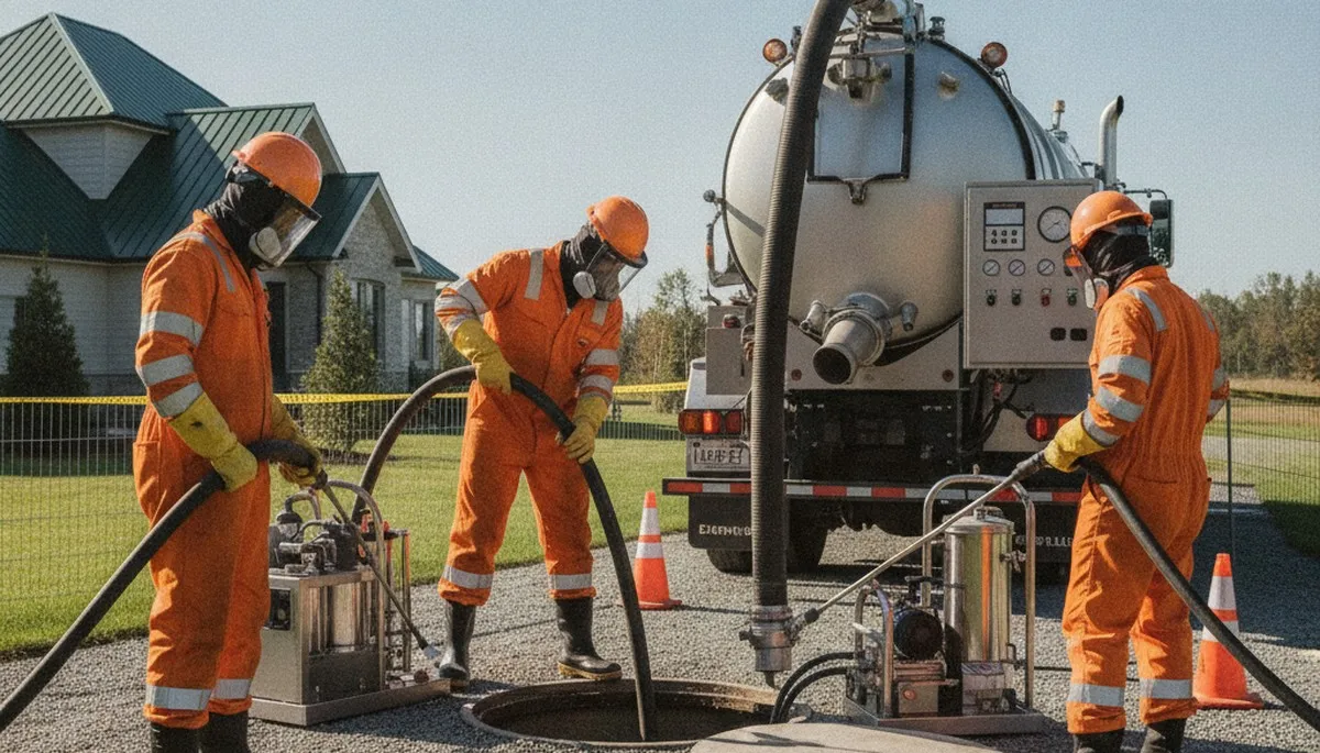 Milwaukee, WI plumber cleaning a septic tank for residential sewer maintenance