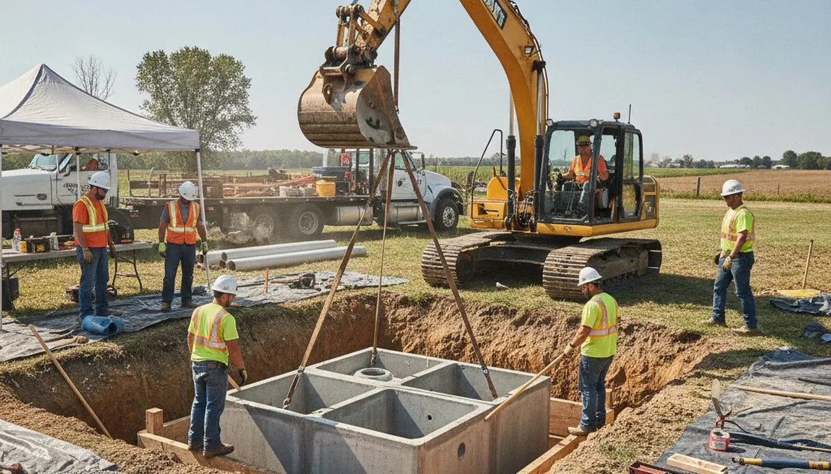 Milwaukee, WI plumbers installing a septic tank for a residential plumbing service
